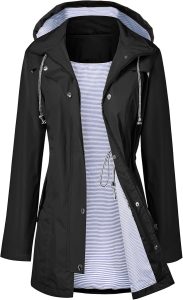 Raincoat Women Waterproof Long Hooded Trench Coats Lined Windbreaker Travel Jacket S-XXL
