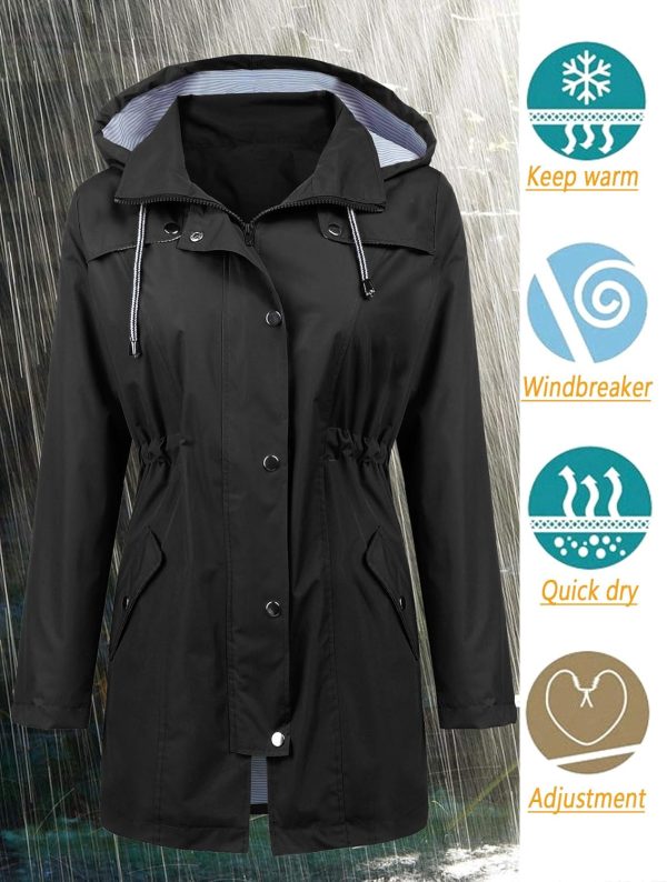 Raincoat Women Waterproof Long Hooded Trench Coats Lined Windbreaker Travel Jacket S-XXL - Image 2